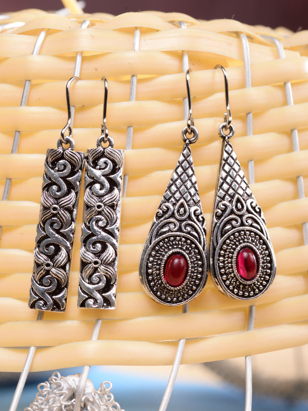 Siver Oxidised Combo Of 2 Minimal Earring, zaveri pearls, sale price rs, sale price, sale gold plated, sale gold, sale, rubans, ring, regular price, priyassi jewellery, kushal's - Saraf RS Je